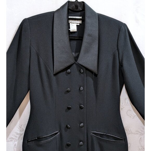 Vintage 90s Long Coat Blazer Dress 6P Fitted Double Breasted Punk Career Classic - Picture 2 of 4